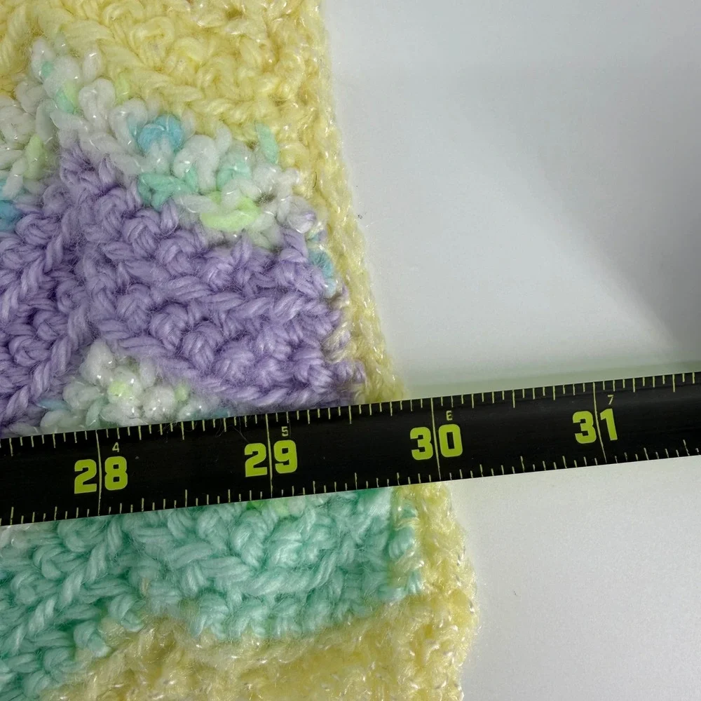 Handmade Crochet Baby Blanket Pastel Yellow Purple Mint Chevron Ripple